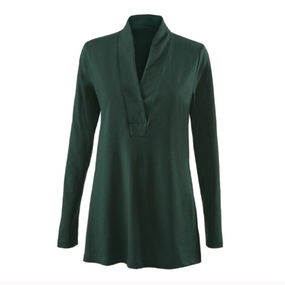 CAbi Placket Tee Hunter Green Size: Small